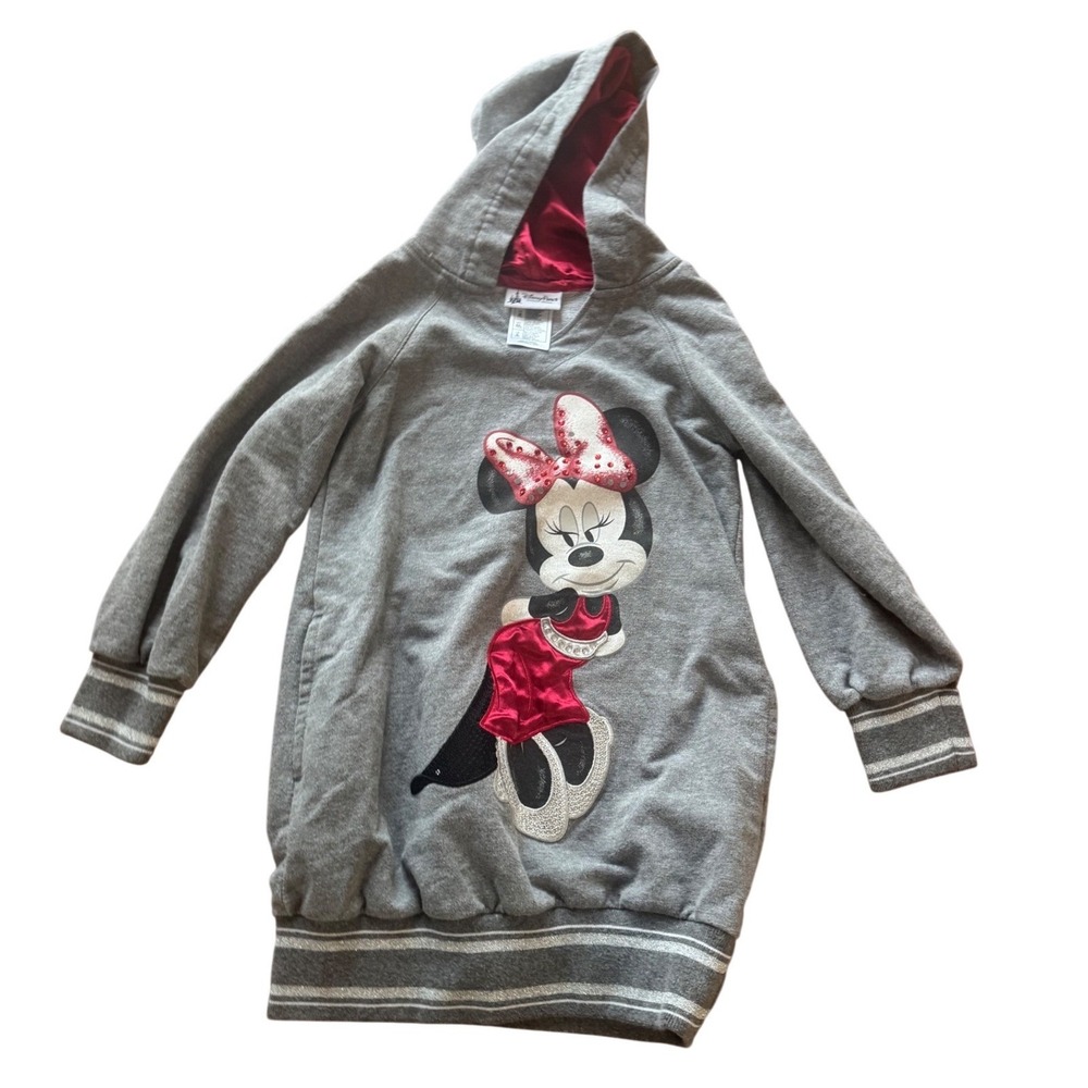 Disney Parks Minnie Mouse Sequin Bow Hoodie Gray Kids Medium M Cozy‎ Graphic